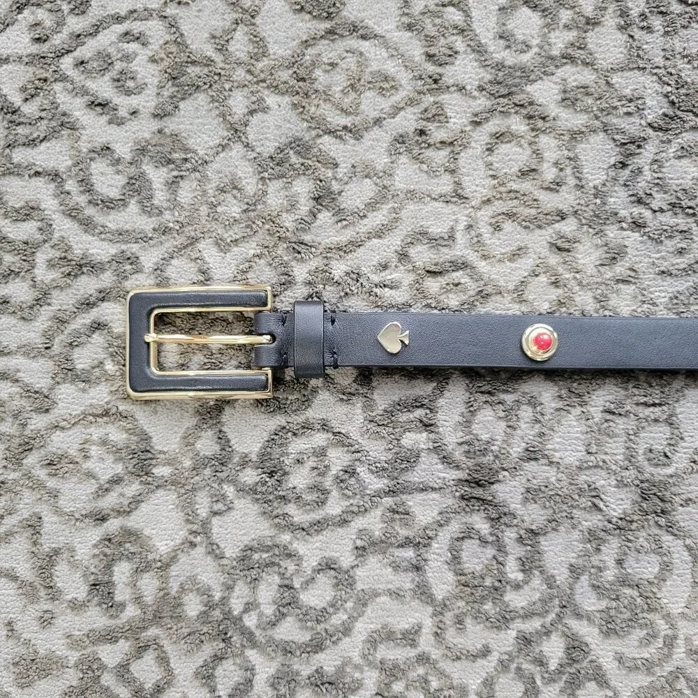 NWT-Kate Spade New York In The Loop Black Leather Belt-colored Embellishments